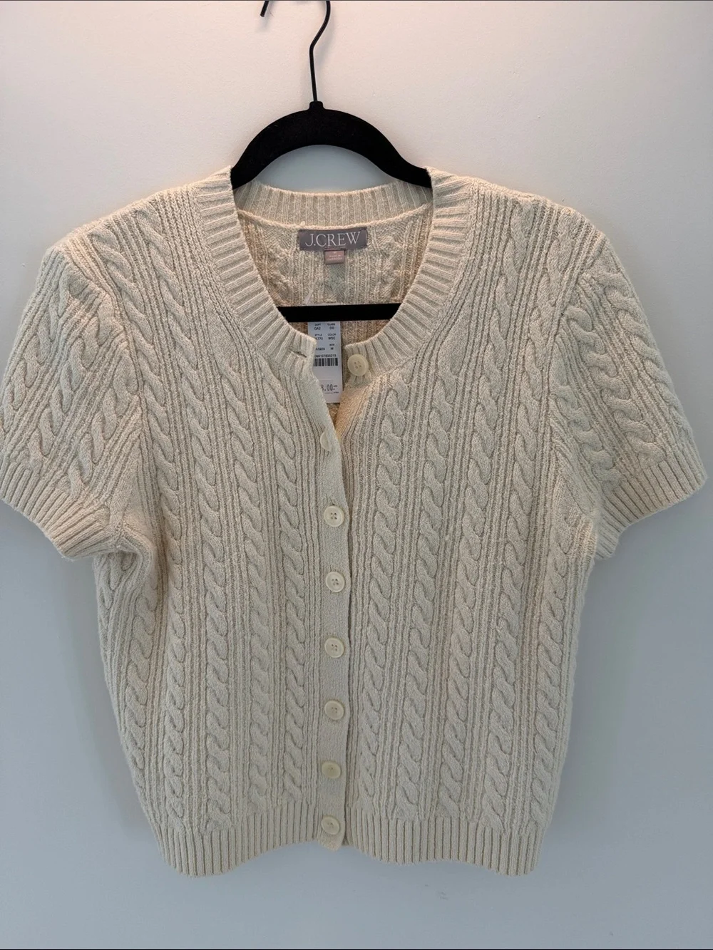 J. Crew Cream Cable Knit Short-Sleeve Cardigan